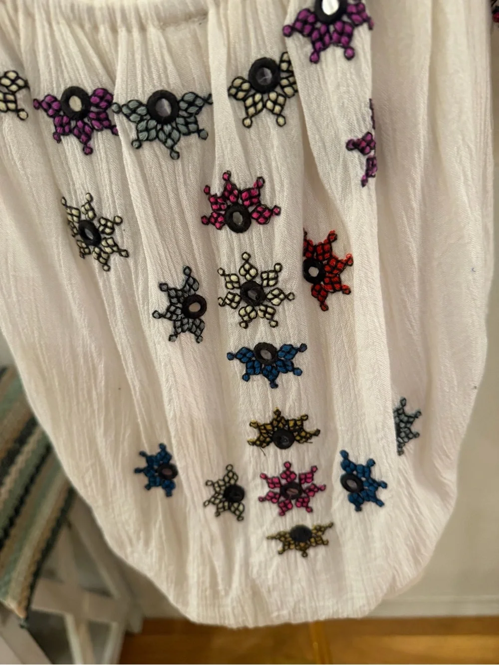 Boho Embroidered Peasant Top | Size Small | Cottagecore Festival